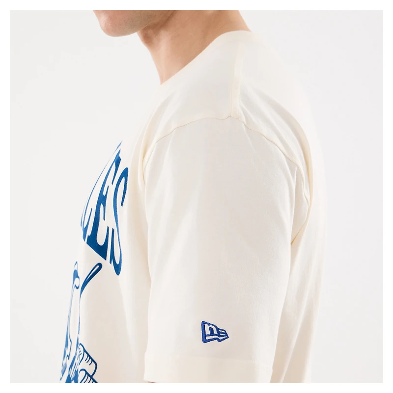 Men's New Era Beige Los Angeles Dodgers Lifestyle Coat of Arms Flocking T-Shirt