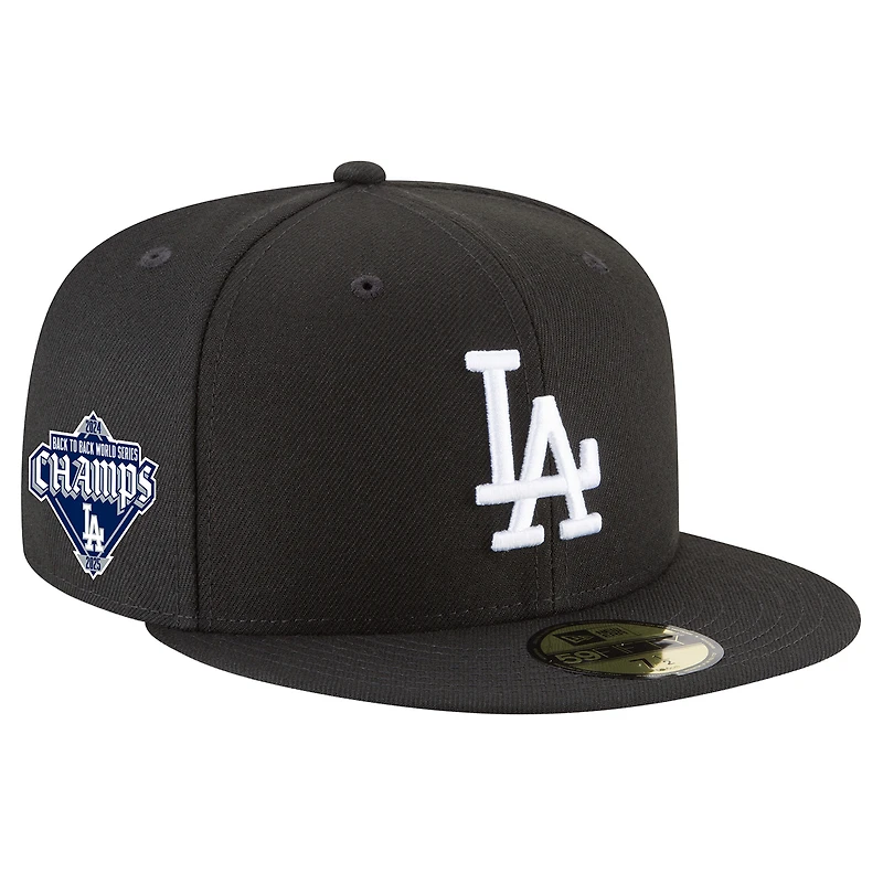 Men's New Era Black Los Angeles Dodgers 2024/25 Back-to-Back Champions Diamond Side Patch 59FIFTY Fitted Hat