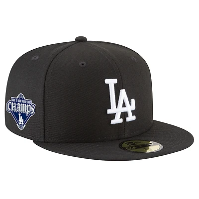 Men's New Era Black Los Angeles Dodgers 2024/25 Back-to-Back Champions Diamond Side Patch 59FIFTY Fitted Hat