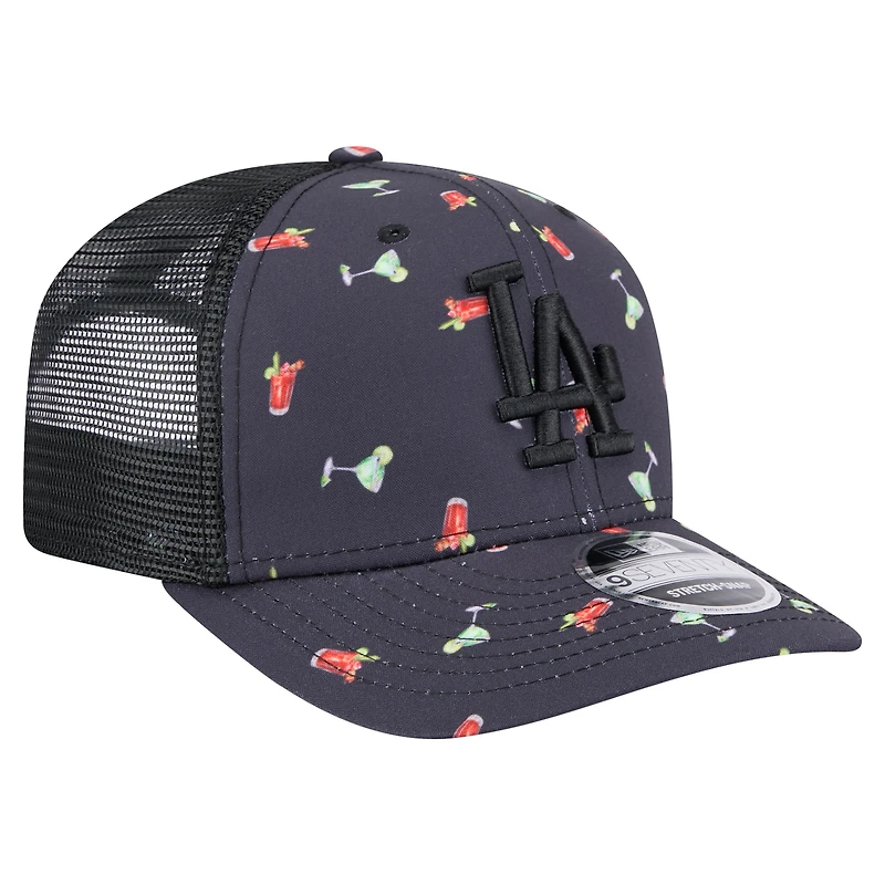 Men's New Era Black Los Angeles Dodgers Adventure Drinks Pattern 9SEVENTY Stretch-Snap Hat