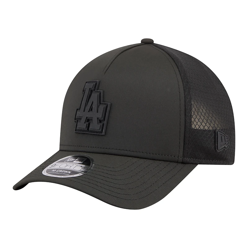 Men's New Era Black Los Angeles Dodgers Badged M-Crown A-Frame 9FORTY Trucker Adjustable Hat