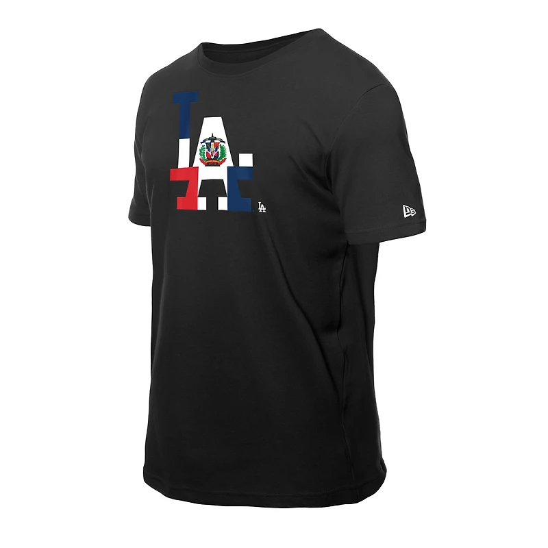 T-shirt New Era noir pour homme avec logo drapeau de la République dominicaine des Dodgers Los Angeles