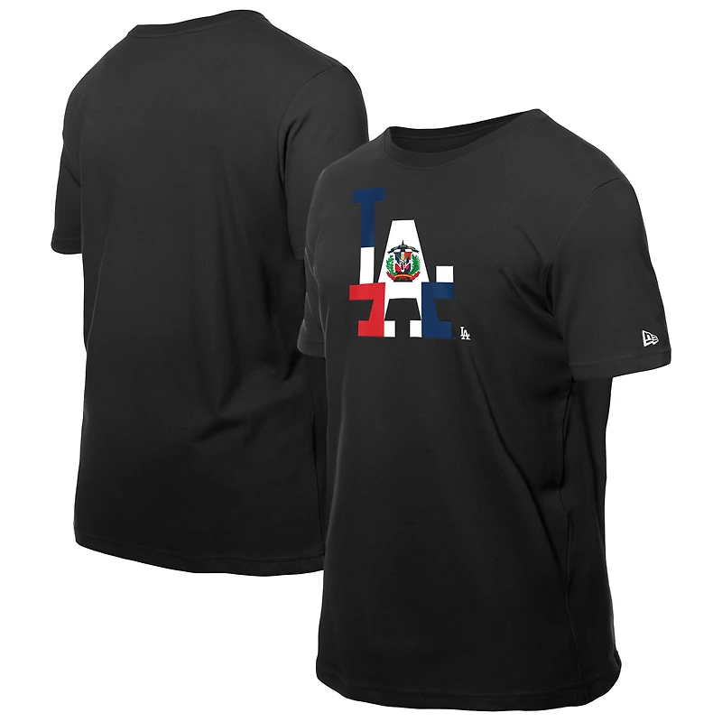 Men's New Era Black Los Angeles Dodgers Dominican Republic Flag Logo T-Shirt
