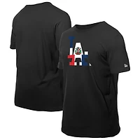 Men's New Era Black Los Angeles Dodgers Dominican Republic Flag Logo T-Shirt