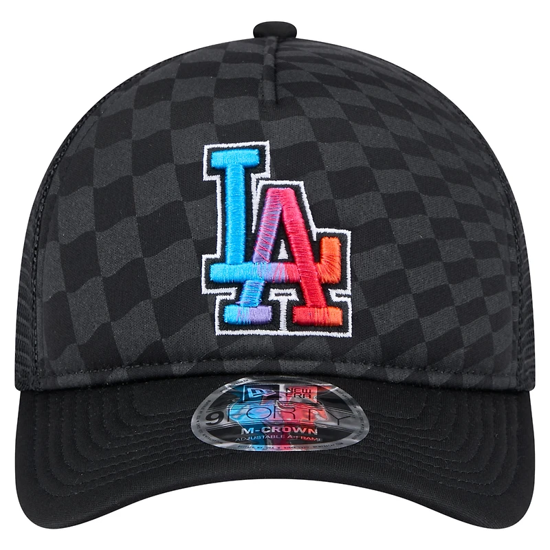 Men's New Era Black Los Angeles Dodgers Gradient 9FORTY A-Frame M-Crown Trucker Adjustable Hat
