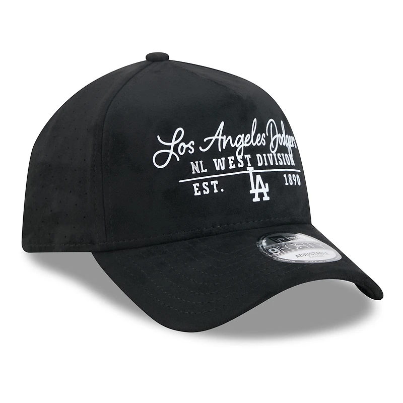 Men's New Era Black Los Angeles Dodgers Script Text 9FORTY A-Frame Adjustable Hat