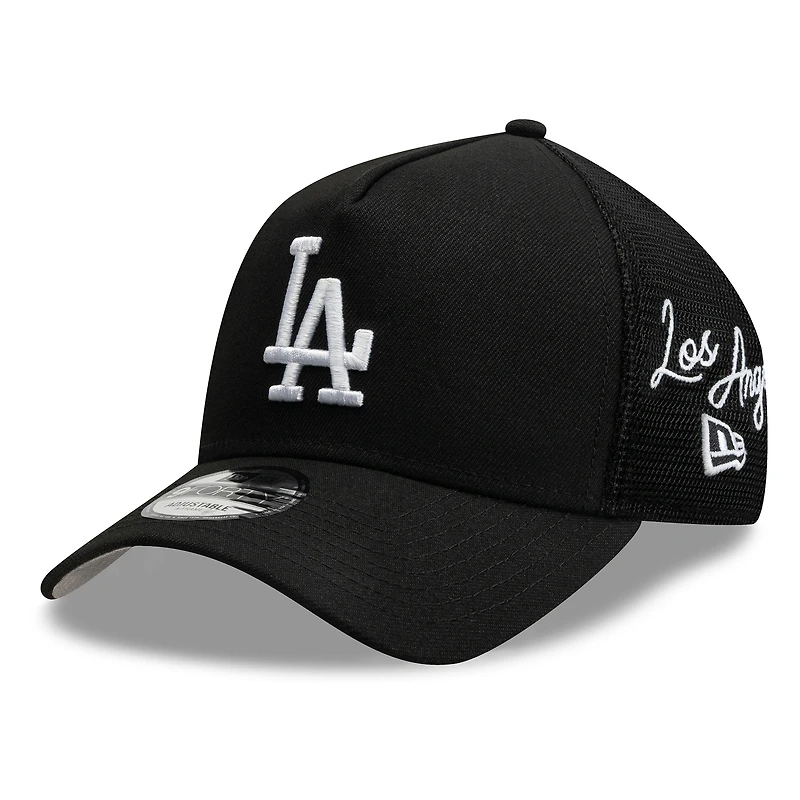 Casquette trucker New Era noire pour homme, Los Angeles Dodgers, logo latéral 9FORTY, modèle A-Frame ajustable