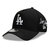 Casquette trucker New Era noire pour homme, Los Angeles Dodgers, logo latéral 9FORTY, modèle A-Frame ajustable