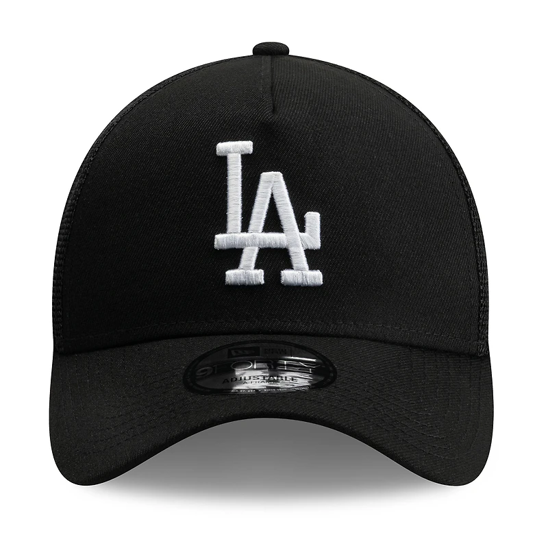 Men's New Era Black Los Angeles Dodgers Side Script 9FORTY A-Frame Trucker Adjustable Hat