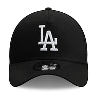 Men's New Era Black Los Angeles Dodgers Side Script 9FORTY A-Frame Trucker Adjustable Hat