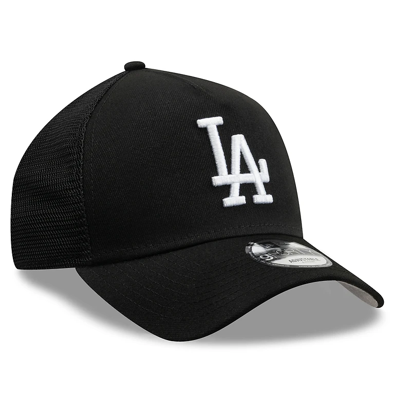Men's New Era Black Los Angeles Dodgers Side Script 9FORTY A-Frame Trucker Adjustable Hat