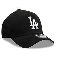 Men's New Era Black Los Angeles Dodgers Side Script 9FORTY A-Frame Trucker Adjustable Hat