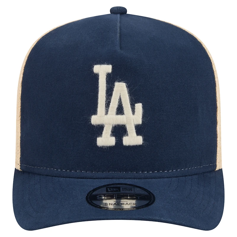 Men's New Era Blue/Natural Los Angeles Dodgers Grained 9FIFTY A-Frame Trucker Adjustable Hat