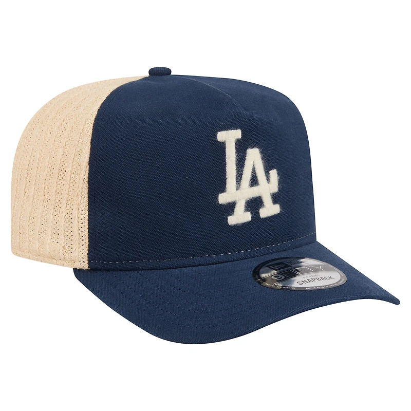 Men's New Era Blue/Natural Los Angeles Dodgers Grained 9FIFTY A-Frame Trucker Adjustable Hat