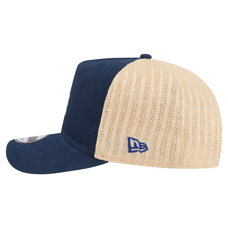 Men's New Era Blue/Natural Los Angeles Dodgers Grained 9FIFTY A-Frame Trucker Adjustable Hat