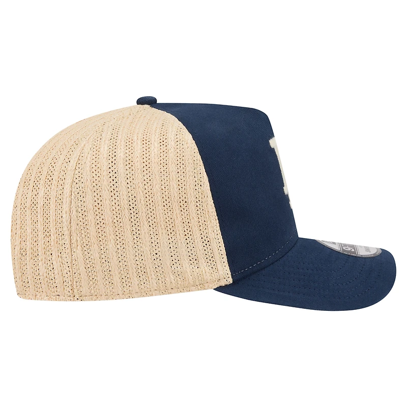 Men's New Era Blue/Natural Los Angeles Dodgers Grained 9FIFTY A-Frame Trucker Adjustable Hat