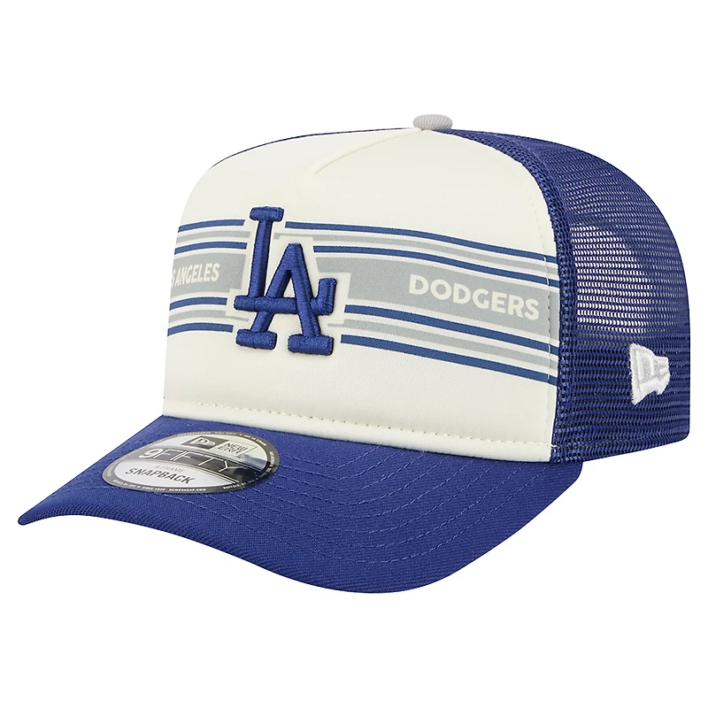 Men's New Era Cream/Royal Los Angeles Dodgers Banner A-Frame 9FIFTY Trucker Snapback Hat