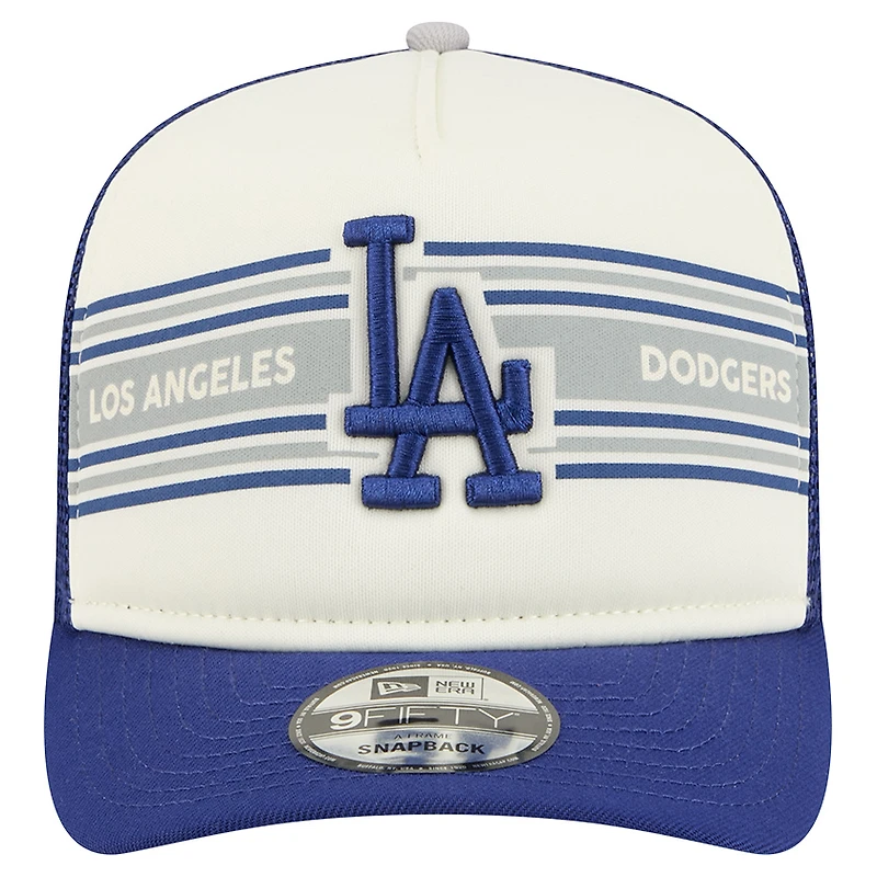 Men's New Era Cream/Royal Los Angeles Dodgers Banner A-Frame 9FIFTY Trucker Snapback Hat