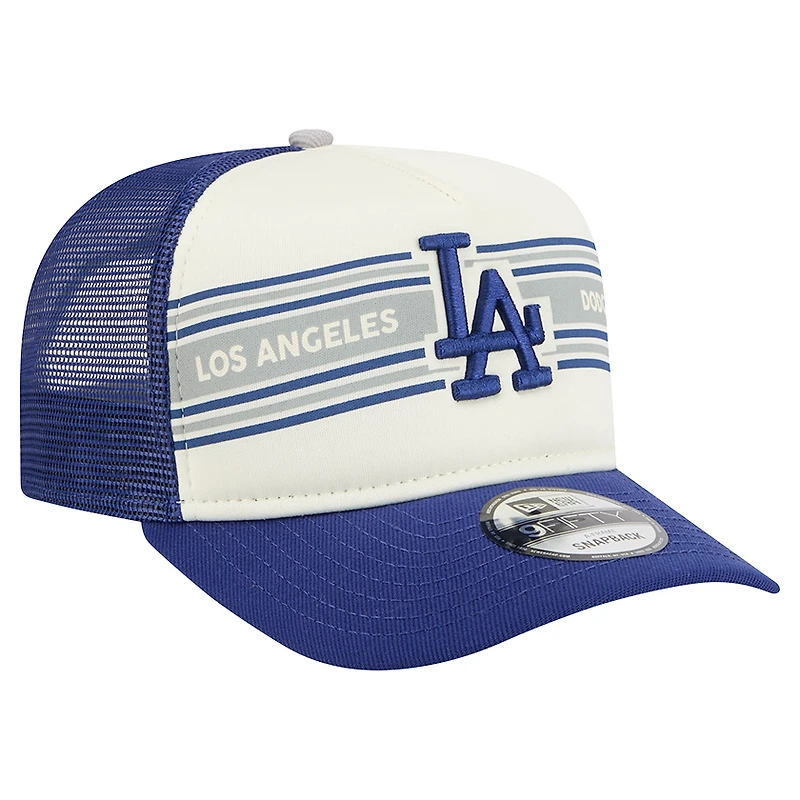 Casquette snapback New Era 9FIFTY Trucker à motif bannière Los Angeles Dodgers crème/bleu roi pour homme