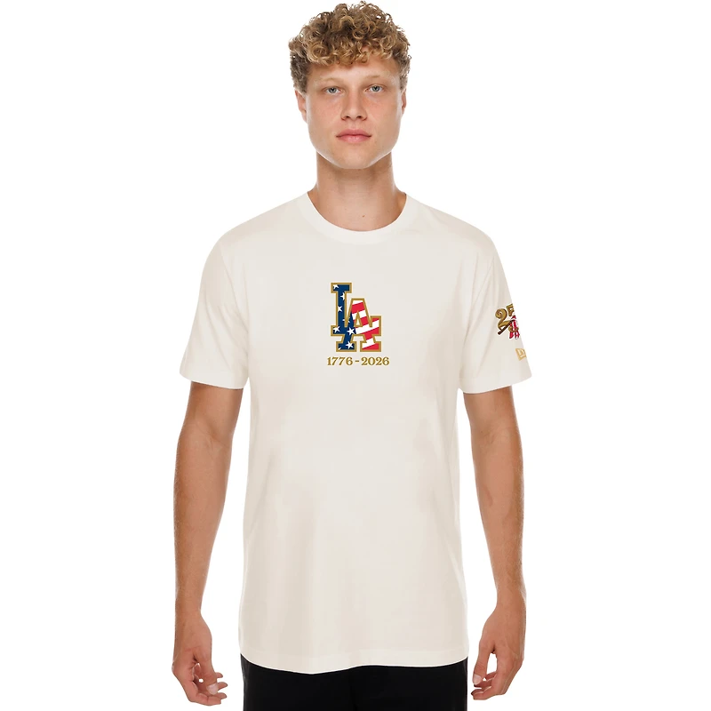 Men's New Era Cream Los Angeles Dodgers 250th Fourth of July T-Shirt