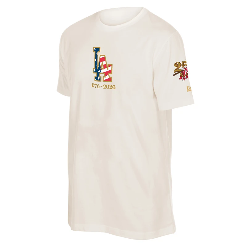 Men's New Era Cream Los Angeles Dodgers 250th Fourth of July T-Shirt