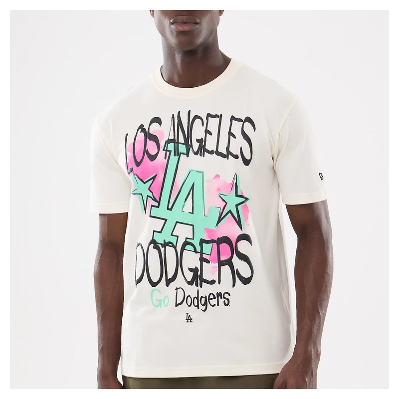 T-shirt New Era crème pour homme, Los Angeles Dodgers, style punk core