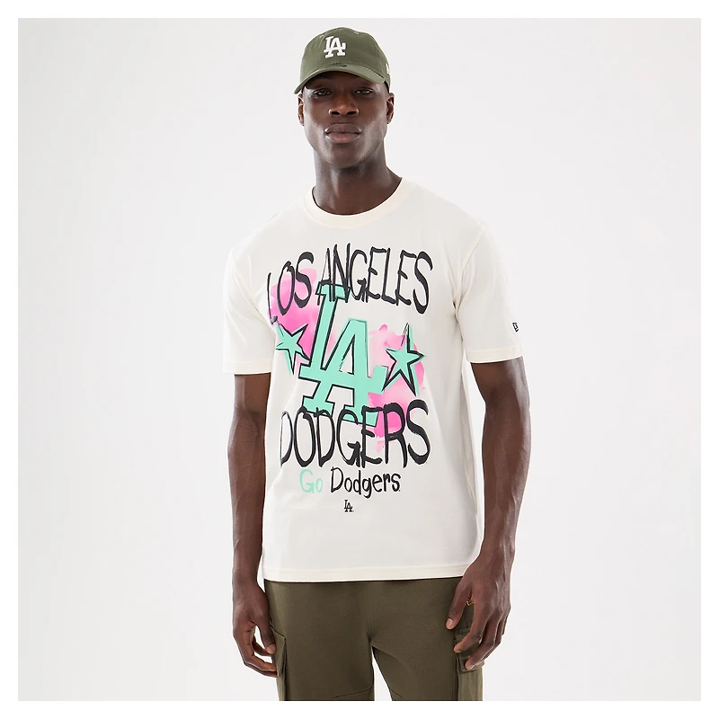 Men's New Era Cream Los Angeles Dodgers Lifestyle Punk Core T-Shirt