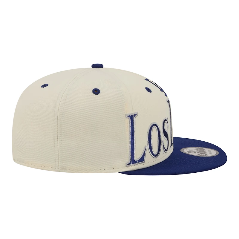 Men's New Era Cream Los Angeles Dodgers Oversized Slogan 9FIFTY Snapback Hat