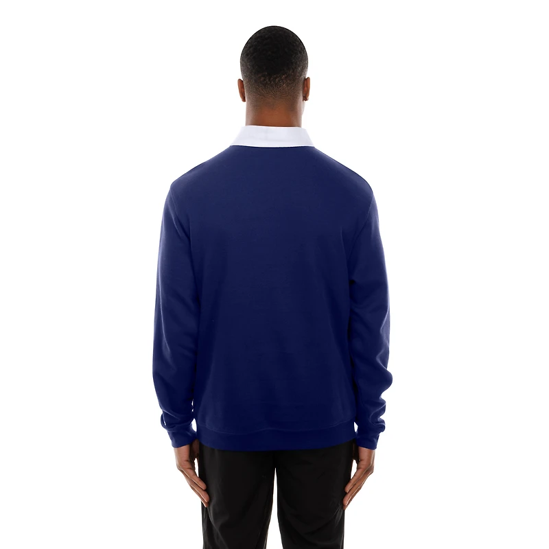 Men's New Era Dark Blue Los Angeles Dodgers Throwback Prep Colorblock Rugby Polo