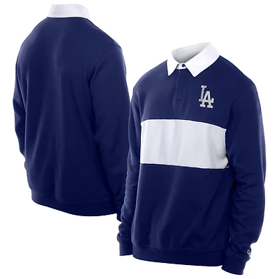Men's New Era Dark Blue Los Angeles Dodgers Throwback Prep Colorblock Rugby Polo