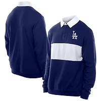 Men's New Era Dark Blue Los Angeles Dodgers Throwback Prep Colorblock Rugby Polo