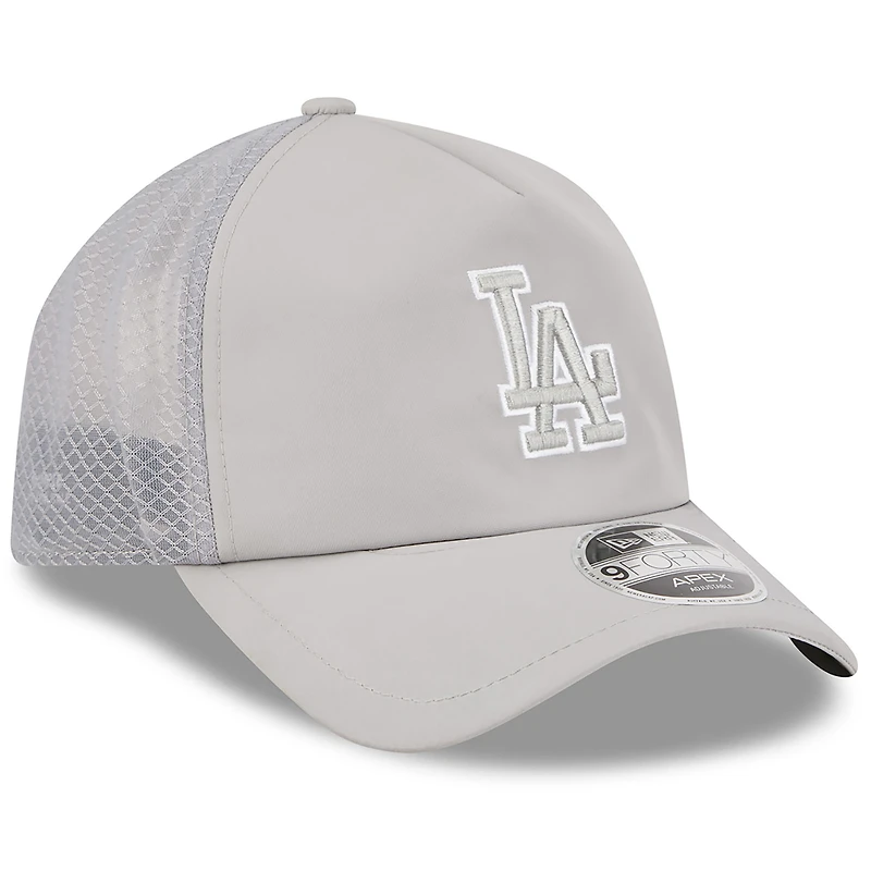 Casquette trucker ajustable New Era grise Los Angeles Dodgers 2026 pour homme, modèle Apex 9FORTY.