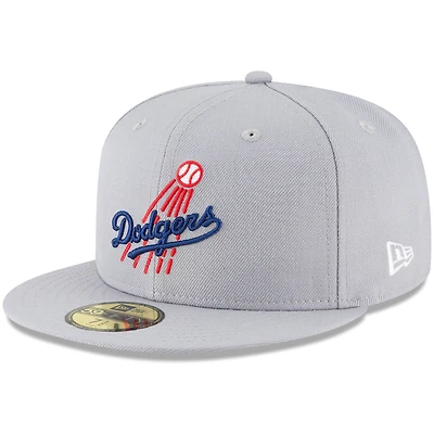Casquette ajustée New Era grise Los Angeles Dodgers Cooperstown Collection Logo 59FIFTY pour homme
