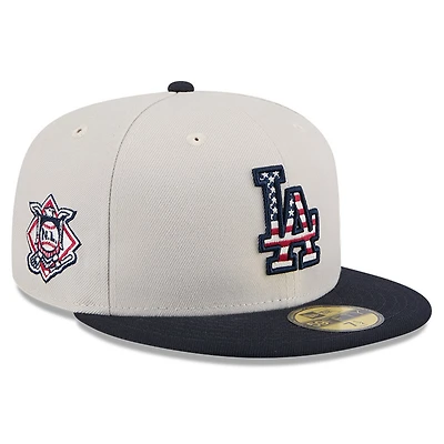 Casquette ajustée 59FIFTY du 4 juillet New Era pour hommes, kaki/noir, Los Angeles Dodgers 2024