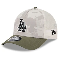 Casquette ajustable New Era 9FORTY M-Crown A-Frame beige clair/olive pour homme, édition 2025 des Dodgers de Los Angeles, motif Armed Forces Day