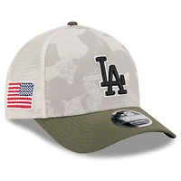 Casquette ajustable New Era 9FORTY M-Crown A-Frame beige clair/olive pour homme, édition 2025 des Dodgers de Los Angeles, motif Armed Forces Day