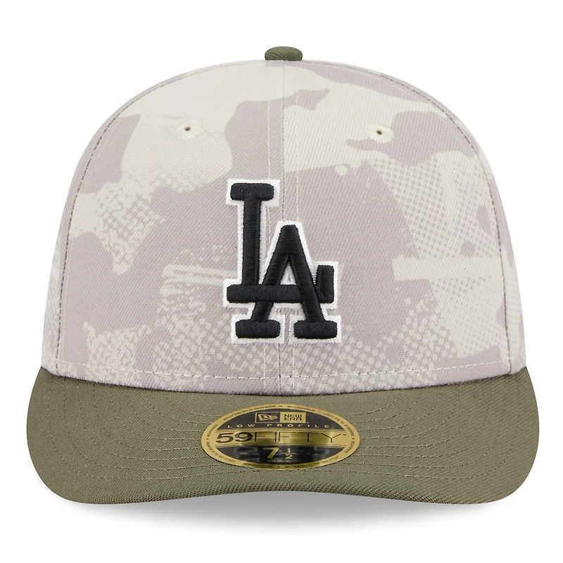 Men's New Era Light Beige/Olive Los Angeles Dodgers 2025 Armed Forces Day Low Profile 59FIFTY Fitted Hat