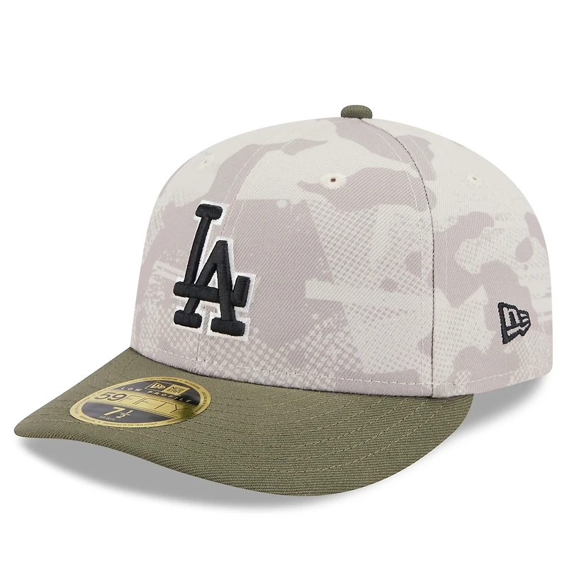Men's New Era Light Beige/Olive Los Angeles Dodgers 2025 Armed Forces Day Low Profile 59FIFTY Fitted Hat