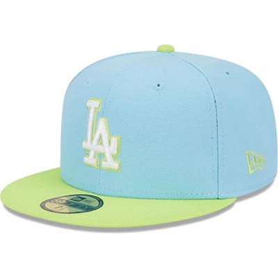 Casquette ajustée 59FIFTY bicolore printemps des Los Angeles Dodgers New Era pour homme, bleu clair/vert fluo