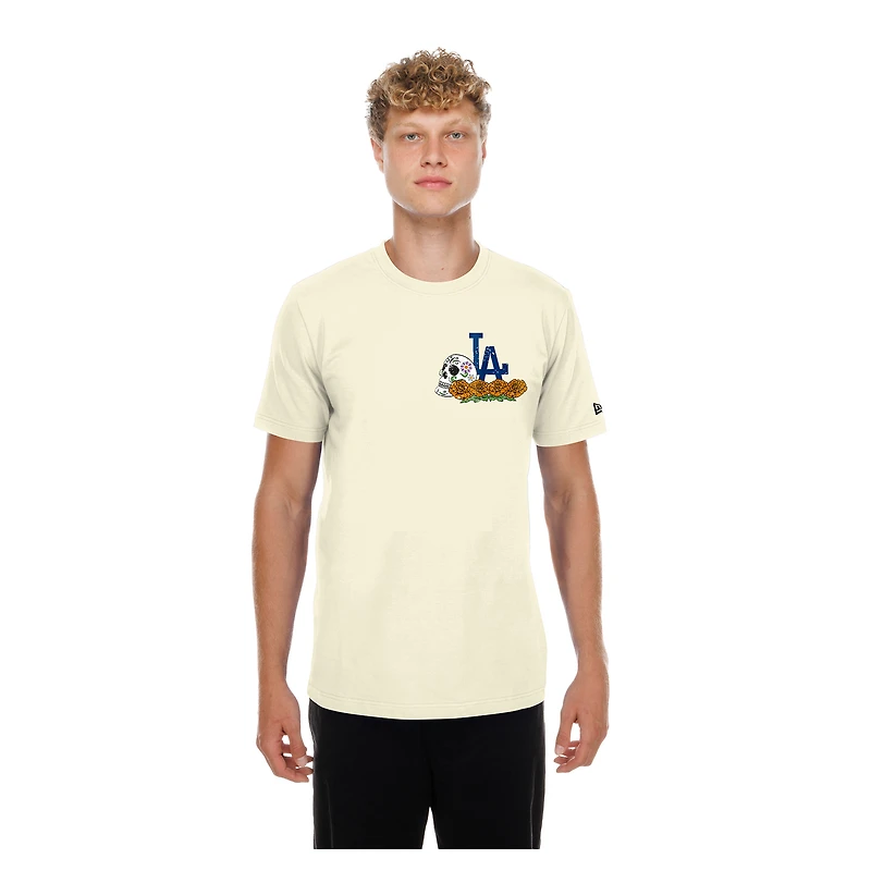 Men's New Era Natural los Angeles Dodgers Dia de Muertos Sugar Skull T-Shirt