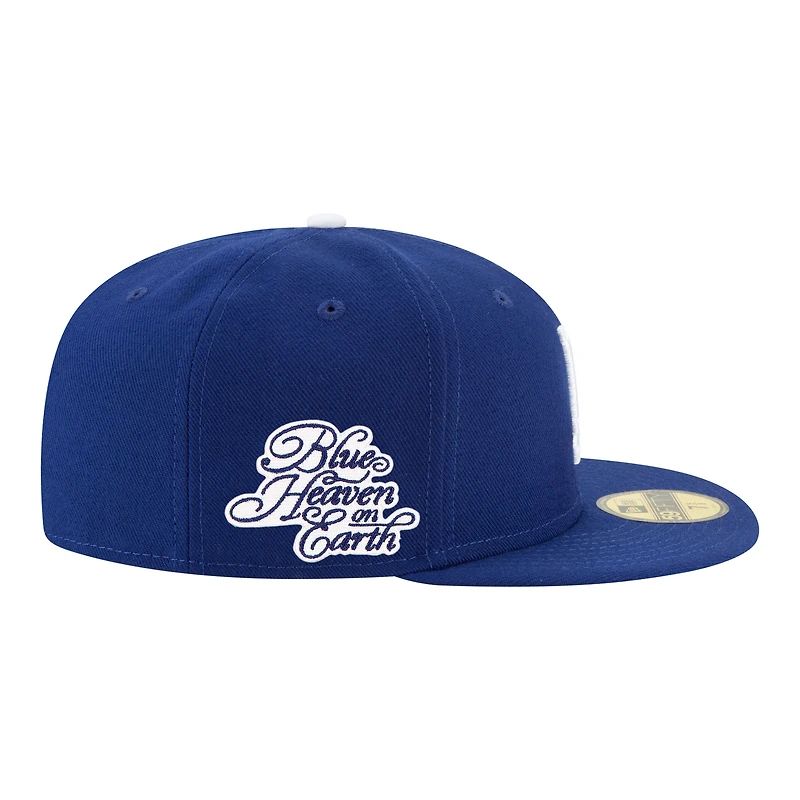 Men's New Era Royal Los Angeles Dodgers Blue Heaven On Earth Script Patch 59FIFTY Fitted Hat