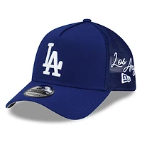 Casquette trucker ajustable New Era Royal Los Angeles Dodgers 9FORTY à monture A et inscription latérale.