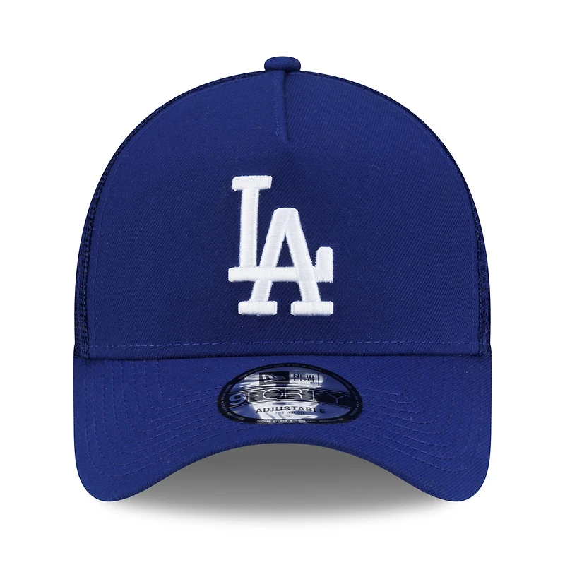 Men's New Era Royal Los Angeles Dodgers Side Script 9FORTY A-Frame Trucker Adjustable Hat