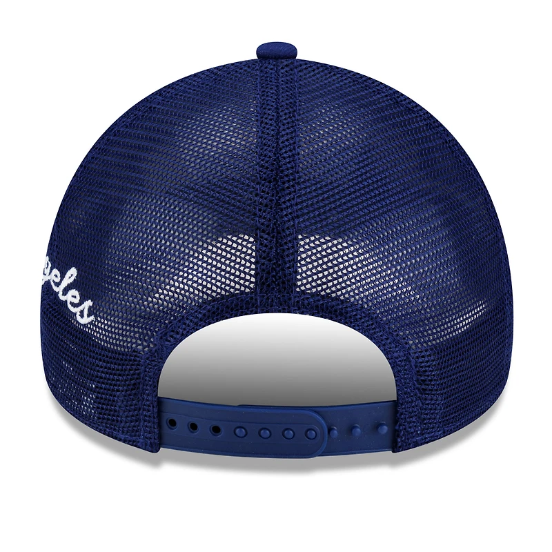Men's New Era Royal Los Angeles Dodgers Side Script 9FORTY A-Frame Trucker Adjustable Hat