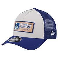 Men's New Era Stone/Royal Los Angeles Dodgers Text A-Frame Trucker 9FORTY Hat