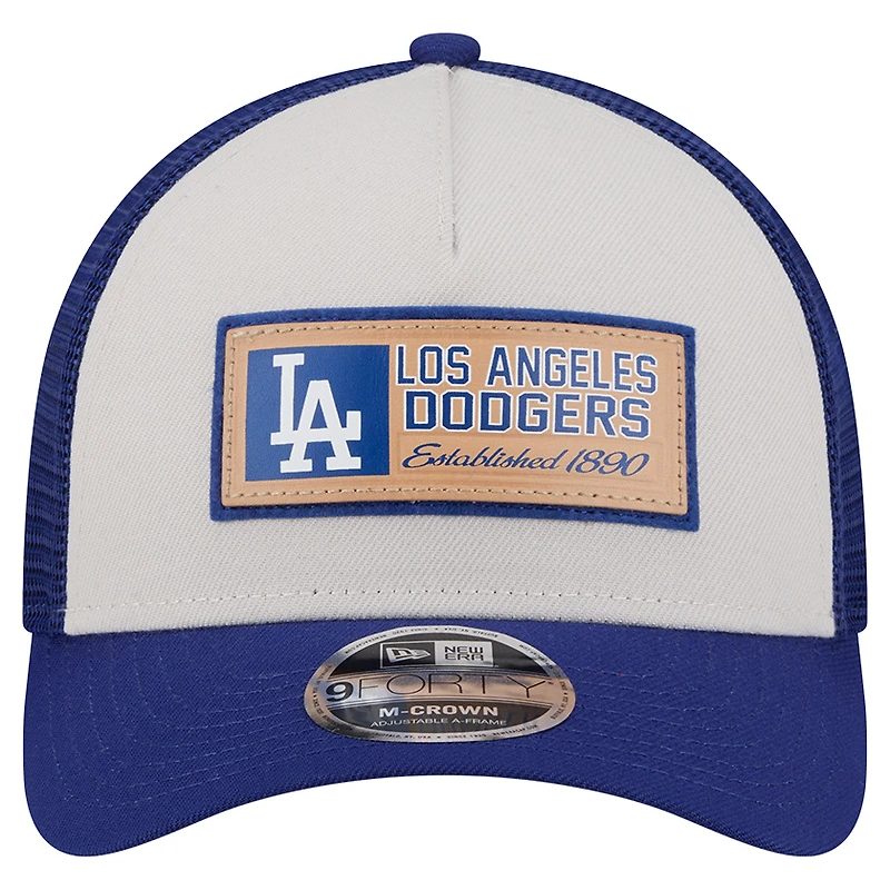 Men's New Era Stone/Royal Los Angeles Dodgers Text A-Frame Trucker 9FORTY Hat