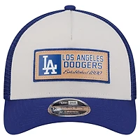 Men's New Era Stone/Royal Los Angeles Dodgers Text A-Frame Trucker 9FORTY Hat