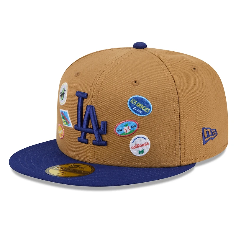 Men's New Era Tan Los Angeles Dodgers Fruit Sticker 59FIFTY Fitted Hat