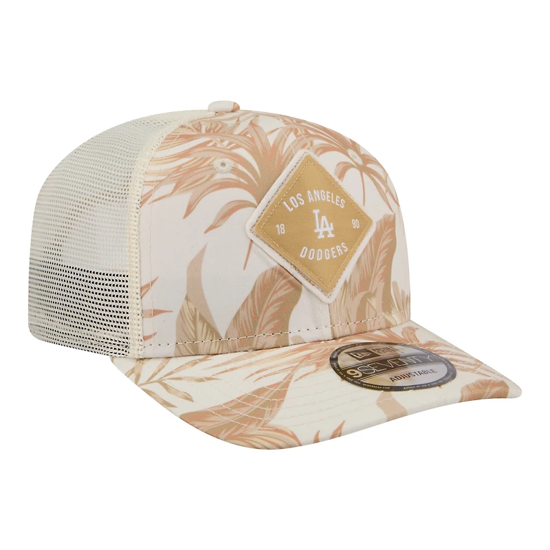 Casquette trucker ajustable New Era COOLERA 9SEVENTY pour homme, coloris beige Los Angeles Dodgers Tonal Palm.