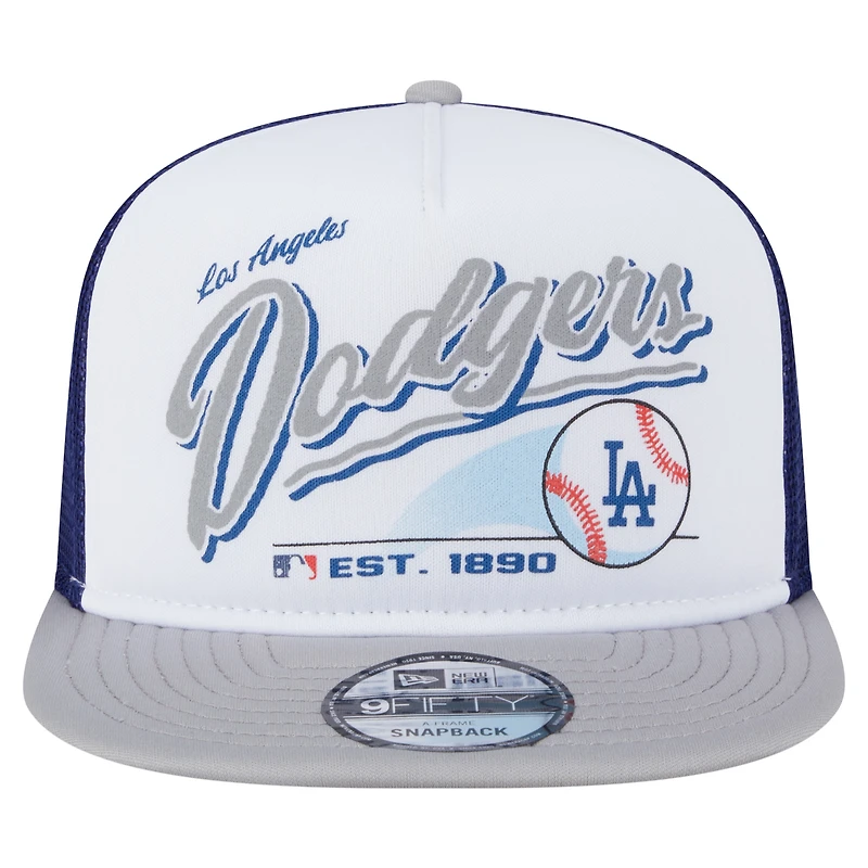 Men's New Era White/Gray Los Angeles Dodgers Retro Script Trucker 9FIFTY Snapback Hat